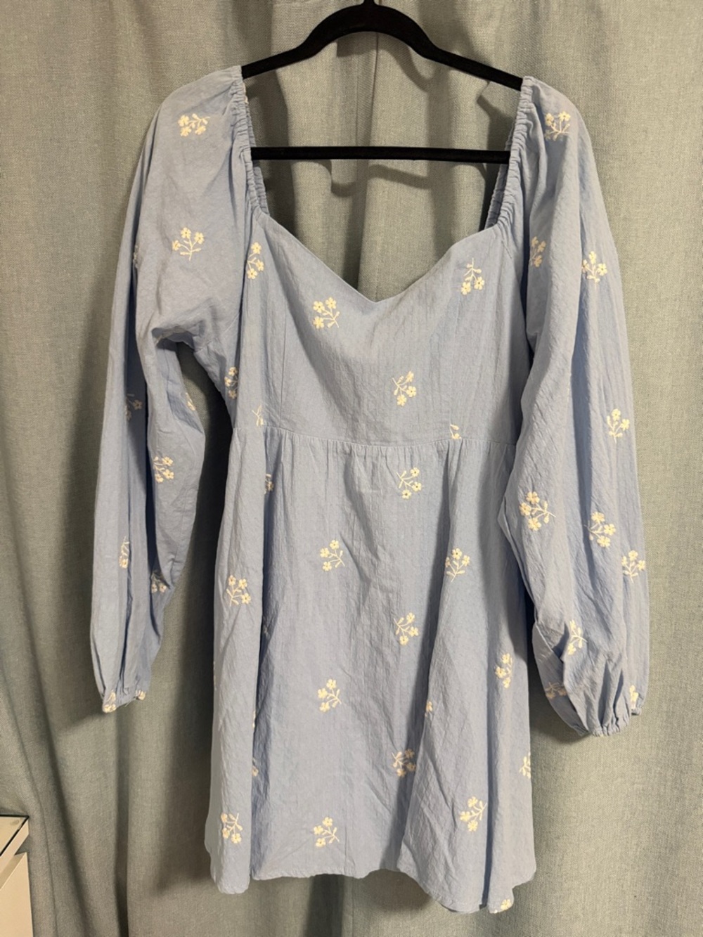 Arula Light Blue Embroidered Puff-Sleeve Mini Dress - 2x